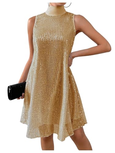 Image of Floerns Women's Sequin Sleeveless Tank High Neck Bow Shiny Party Dress