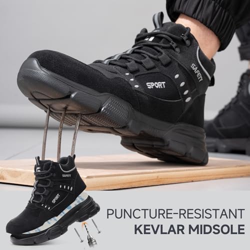 Image of Steel Toe Boots for Men Lightweight Work Boots for Men High Top Safety Boot with Kevlar Puncture-Resistant Midsole Comfortable Industrial Work Shoes Splash-Proof Botas De Trabajo para Hombre