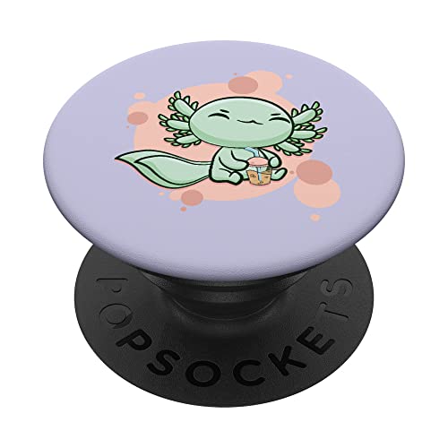 Axolotl Bubble Tea Ambystoma Mexicanum Walking Fish Boba PopSockets Swappable PopGrip, Black