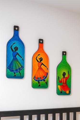 Image of GENXTRA Rhythm in Colors - Kathak Dance Wall Art Set Bottle Shape Wooden Wall Hanging for Home Decor | Decoration Items for Home | Art Item for Office | Decorative Mdf Wall Hanging (BH3-03)