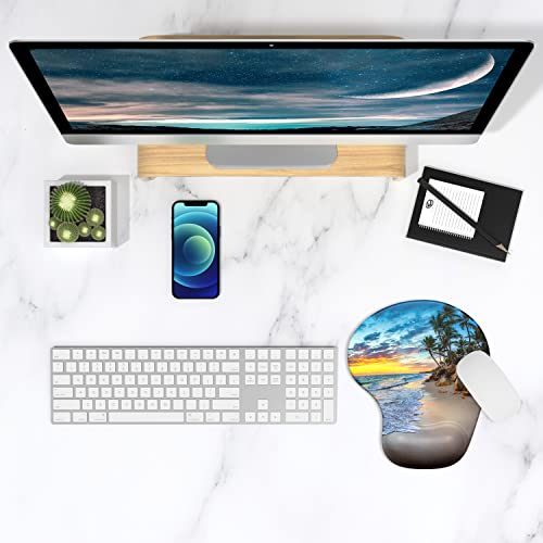 Itnrsiiet Mouse Pad, Mouse Pad Wrist Support Mousepad With Wrist Rest, Mouse Pads For Wireless Mouse Ergonomic Cute Desk Decor Desk Accessories, Non-Slip Pu Base, Beach #TOP6