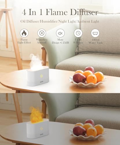 Image of Smart Ultrasonic Essential Oil Diffuser,Humidifier with 7 Colors Flame Light,180ml Air Humidifiers for Bedroom,Home,Office-Portable,Auto-Off Aromatherapy Diffuser with 4 Modes Fire Mist