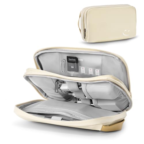 OrgaWise Zubehör Organizer Tasche, elektronische Organizer-Reisetasche, Portabler Kabeltaschen, Kabelorganizer-Tasche für Kabel, Ladegeräte, SD-Karten, USB, etc (Beige, M)