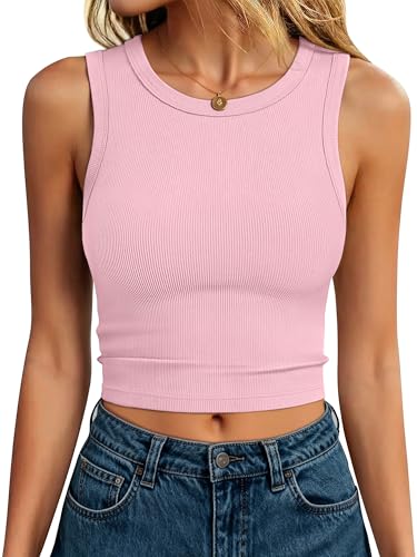 Image of ANRABESS Womens Crop Tank Tops High Neck Sleeveless Ribbed Knit Slim Fit Shirts 2026 Summer Casual Basic Workout Clothes