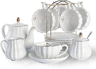 Sweejar Home Service à thé en porcelaine avec tasses et soucoupes Motif famille royale 225 ml blanc