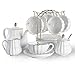 Produktbild Sweejar Home 22 Stück Europäischen Stil Tee Service, Teetasse und Untertasse Set, Keramik Kaffeeset, Tee-Set Royal Family aus Porzellan, für 6 Personen, 225 ml-Tassen weiß