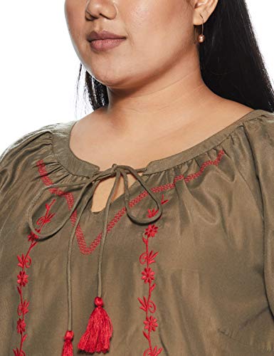 Image of pluss Women's Regular Fit Top (LTP4232-KHAKI-XXL Beige 2XL)