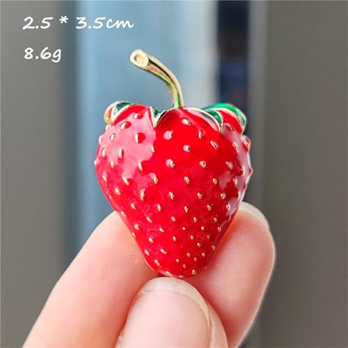 Image of coadipress Cute Strawberry Enamel Brooch Pins for Women Red Strawberry Dripping Oil Fruit Brooches Fashion Elegant Fruit Lapel Pin Badge Jewelry Gift
