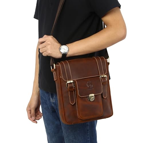 Image of Leather Messenger Bag for Men Vintage Man Purse Mens Handbag Leather Crossbody Shoulder Bag for Work Travel | Vintage