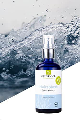 Foto von GREENDOOR Hairsplash 100ml Feuchtigkeitsspray Haare vegan | Hydro Spray mit Aloe Vera, Föhnschutz, Glasflasche | natürlich OHNE Silikone/Tierversuche, Naturkosmetik Haar Conditioner