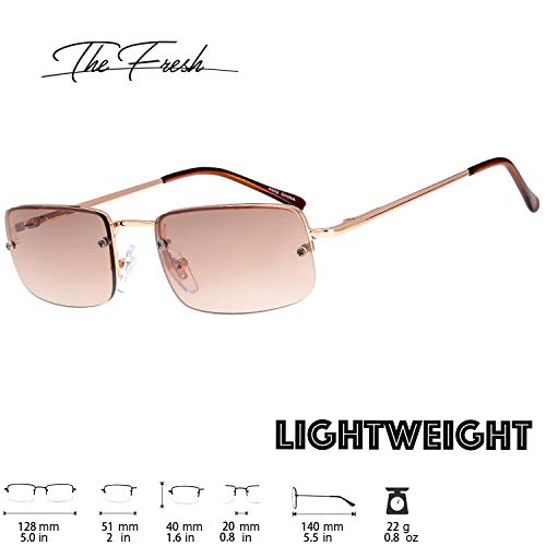 The Fresh Minimalist Small Rectangular Sunglasses Clear Eyewear Spring Hinge - Gift Box Package (201-Gold, Gradient Brown, 51)2