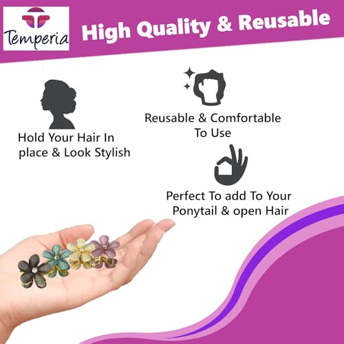 Image of TEMPERIA (10 pcs) Hair Clips for Girls Women & Kids - Clutcher Clutches Claw Clip Accessories - Small, Stylish and Fashionable (Multicolour) (DN01)