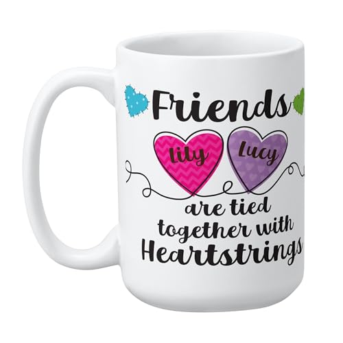 Let's Make Memories Personalized Mug - For Friends - Custom Coffee Mug - Heartstrings - 2–6 Names - White Handle - 15 oz