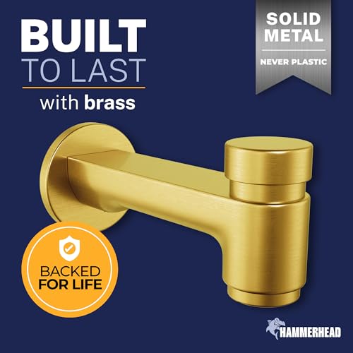 HammerHead Solid Brass Tub Spout with Spring-Loaded Diverter, 6.8" Length, 1/2" FNPT or 3/4" MNPT Thread-On Bath Tub Spout, Heavy-Duty Bathtub Faucet, Brushed Gold by HammerHead Showers - Image 7