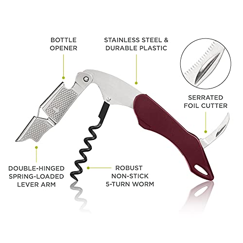 True Sommelier Waiter’s Corkscrew, Burgundy Stainless Steel Spring Loaded Wine Key #TOP1