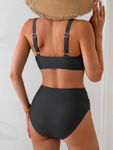Image of Eomenie Bikini Sets for Women High Waisted Two Piece Bathing Suit U Wired V Neck Swimsuit Adjustable Straps Swimwear