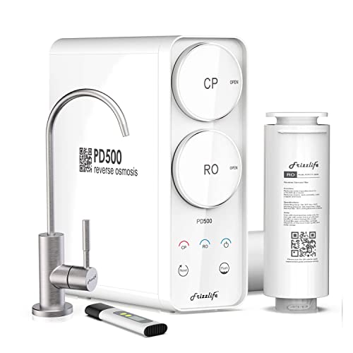 Frizzlife 800GPD Reverse Osmosis Water Filter, Alkaline Mineral pH+ Reverse Osmosis System, 9-Stage Filtration Tankless RO Water Filter System, 2:1 Pure to Drain, Under Sink, Reduce TDS, PD8
