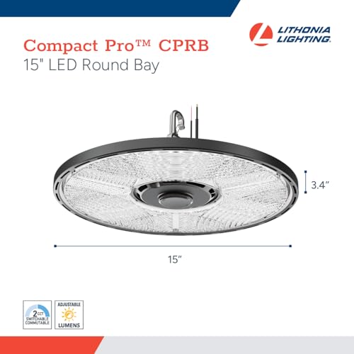 Image of Lithonia Lighting Black Round LED High Bay Light Adj Lumens, 4000K /5000K | Compact Pro Round LED Ceiling Light, Low Medium High Brightness, Cool White, Daylight (CPRB ALO14 UVOLT SWW9 80CRI DBL)