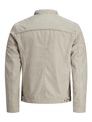 JACK & JONES Men's Faux Leather Jacket Motorcycle Blouson Bomber JJEROCKY Design Outerwear Transitional Coat., Colours:Beige, Jacket Size:L - Image 3