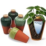 Cozy Chrysalis Terracotta Self Watering Planter Insert - Set of 4 Clay Ollas with Slim Bottom for Easy Soil Insertion, Glazed Top, Slow-Release Plant Watering System for Indoor & Outdoor Plants