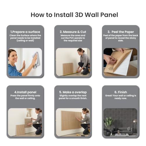 Image of PVC Self-Adhesive Wall Panels for Home Interior Decor | Set of 10 Panels | Total Coverage 10 Sq. Ft. (Metallic Grey)
