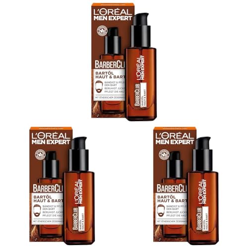 L'Oréal Men Expert Bartöl mit Zedernholzöl für die tägliche Bartpflege, Barber Club, 1 x 30 ml (Packung mit 3)