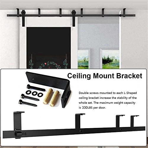 Ccjh 9Ft Ceiling Mount Bracket Sliding Barn Door Hardware Kit Black,Strong Bearing, Low Ceiling L-Shape Bracket System, Fit 54" Wide Single Door Panel (Basic Style) #TOP5