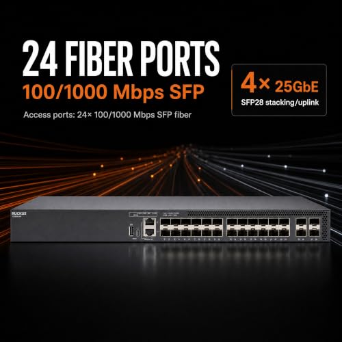 Image of Ruckus ICX8200-24F Managed Switch, 24x 100 /1000 Mbps SFP Fiber, 4x 25GbE SFP28 Uplinks - Stackable Enterprise Switch, 3-Yr Remote TAC Included, TAA Compliant