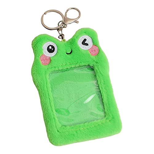 Cute Plush Photocard Holder Idol Photo Storage Keychain Bag Pendant Photo Sleeve for Game Cards Sports Cards Football Cards, Green