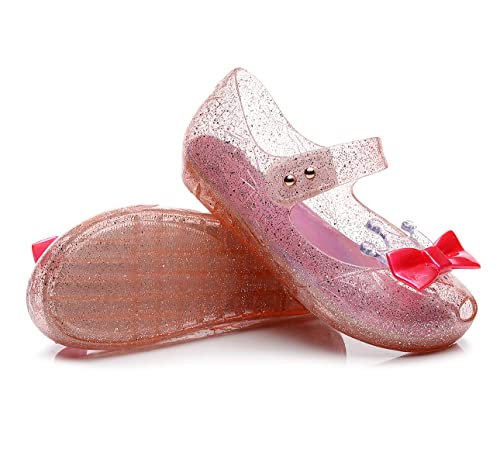 Image of Jelly Shoes for Girls Princess Dress Up Flat Sandals for Toddler Cosplay Clear Glitter Jellies Mary Janes with Bow /Crown