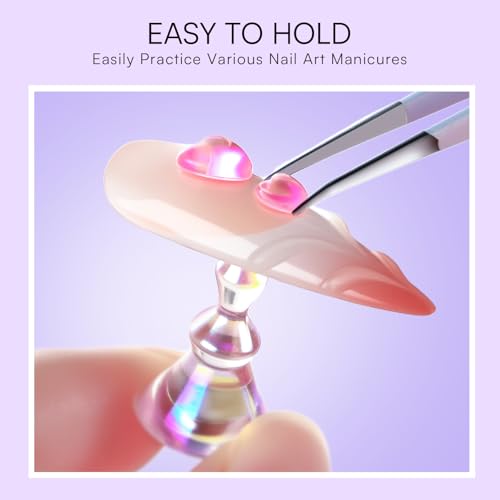 Image of Makartt Nail Stand for Press On: Nails Display Holder Holo Purple | Fake Nail Painting Holder, Portable for Home Beginner Salon DIY & Creators Display, 1 Flower & 2 Long Bases with 48 Putty