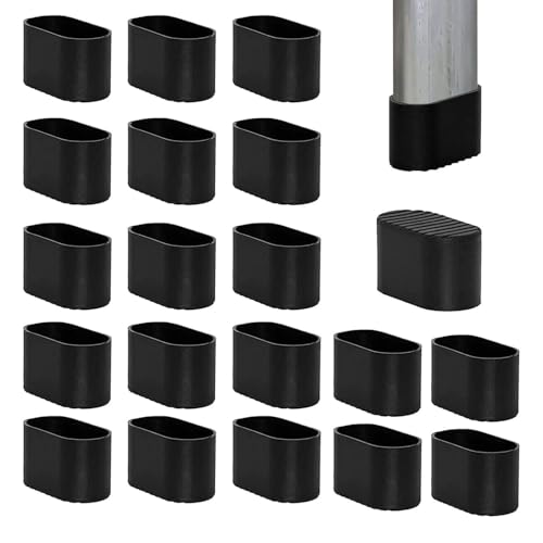 LATRAT 20 Stück Stuhlbeinkappen, Stuhlbeinschutz Fußkappen für Gartenstühle, für Ovalrohre Rohrkappen Stuhl Möbel, Schwarz