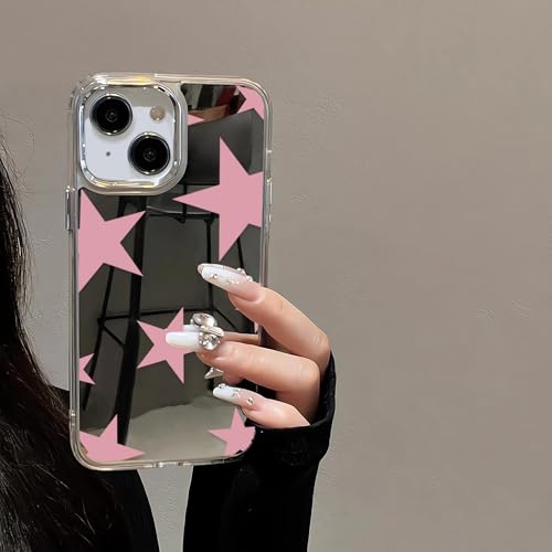 Coque iPhone 13 miroir étoiles roses monture argentée antichoc haut de gamme