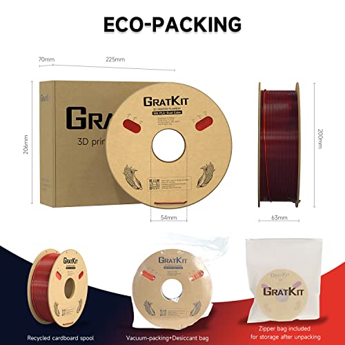 Image of Gratkit Silk Dual Color PLA Filament, Coextrusion PLA Filament 1.75mm, + /-0.03mm, 1KG /Roll, Silk PLA Black & Red