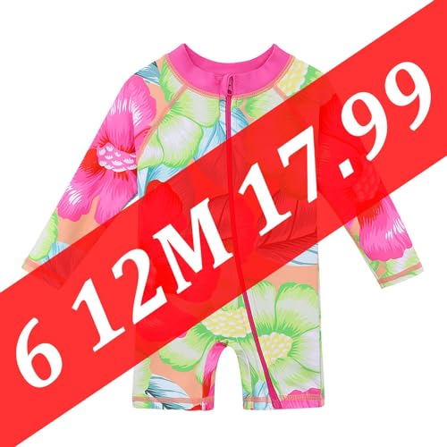 Image of HUAANIUE Toddler Girl Swimsuit Long Sleeve UPF50+ Sun Protection