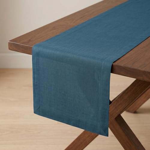 Solino Home 100% Pure Linen Table Runner Blue Extra Long, Fete 14 x 156 in