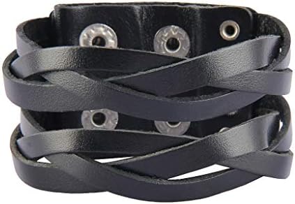 Punk Leather Wristbands for Men Bracelets Handmade Wide Cuff Bangle Braided Jewelry Black Brown Adjustable - Teen Girls Boys Punk Father's Gifts