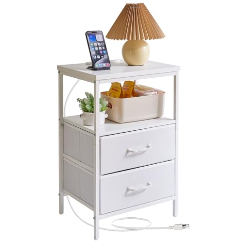 Aibiju �T�C�h�e�[�u�� �x�b�h�T�C�h�e�[�u�� USB�|�[�g&�R���Z���g�t�� �x�b�h���I �����ǃe�[�u���\�t�@�� �����o���t�� 40×30×58cm ���[�t�� �T�C�h�`�F�X�g �z���C�g YD-TM062W