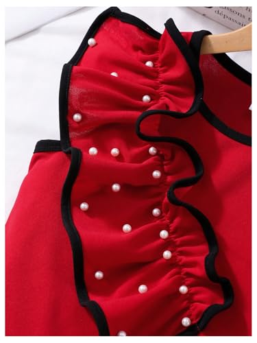 Image of OYOANGLE Girl's Pearl Beaded Asymmetrical Tank Top Ruffle Trim Sleeveless Crop Tops