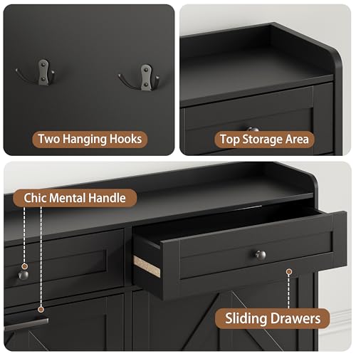 Image of Shoe Cabinet with 4 Flip Drawers & 2 Top Drawers, 43 inch Tall Freestanding Narrow Wooden Shoe Storage Organizer for Entryway, Hidden Slim Shoe Rack for Front Door Entrance, Hallway, Living Room, Black