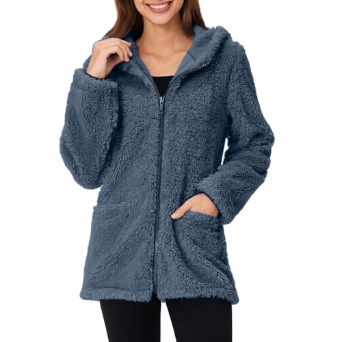 NUSGEAR Veste Femme Polaire Chaud Sweat Manches Longues Avec Capuche Zippée Couleur Unie Doublure Hoodies Femme Sweat à Capuche pour Zippée Doublure Hoodies Manches Longues Décontracté