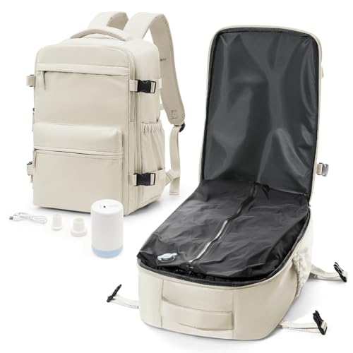 Image of winspansy Vacuum Backpack Travel Essentials with Air Pump Compression Bags for Travel Carry on Flight Approved Seal Vacpack Personal Item Backpack with Vacuum System for Women Men Beige