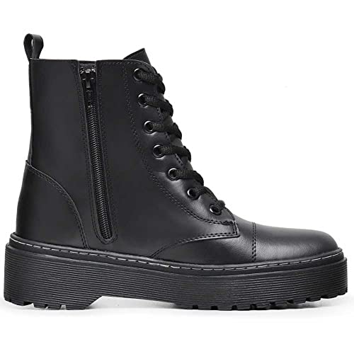 Bota Coturno Ziper Feminina Plataforma Blogueira Confortável Ever Way (Preto, BR, Adulto, Numérico,