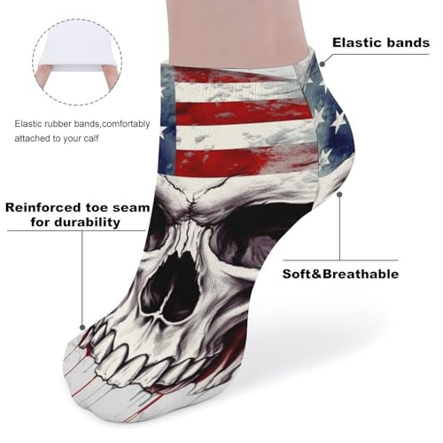 5 Pairs Ankle Socks Soft Breathable No Show Socks Comfortable Cotton Low Cut Casual Socks for Women Men American Flag Skull3