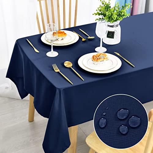 DWCN Dunkelblau Tischdecke Fleckschutz Abwaschbar Tischwäsche Wasserdicht Tischtuch für Esszimmer, Garten, Party, Hochzeiten oder Haushalt,135x180cm