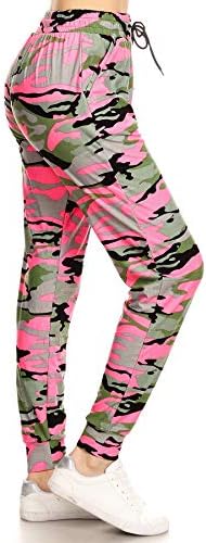Leggings Depot JGA-Q654-N367-L Blush Hue Camouflage Print Jogger Pants w/Pockets, Large
