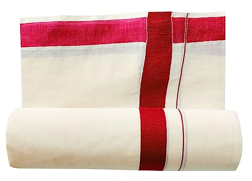 Image of Mens Thick Border 100% Cotton Cream Dhoti 4.0 Meters Double Mundu /Vesti