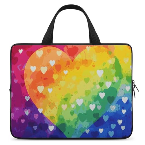 Sacoche ordinateur portable 15 pouces étui tablette motif cœur arc-en-ciel multicolore