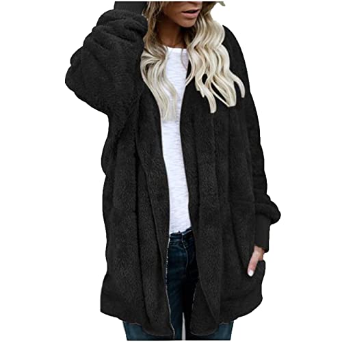 Sherpa Jacket Women Fuzzy Fleece Oversized Open Front Hooded Cardigan Soft Fluffy Sweaters Winter Coats with Pockets2