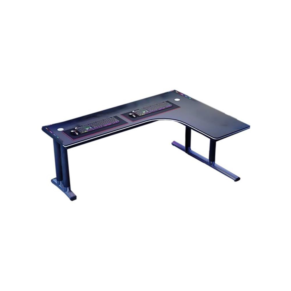 LAKIQ L-Shaped Gaming Desk, Right Hand Return, with monitors and gaming chair
